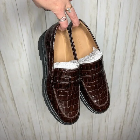 Everlane Lug Loafer NWOB Brown Crocodile Pattern Loafers - Picture 4 of 10